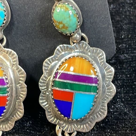 Vintage Sterling silver inlay feather earrings. - Picture 2 of 5